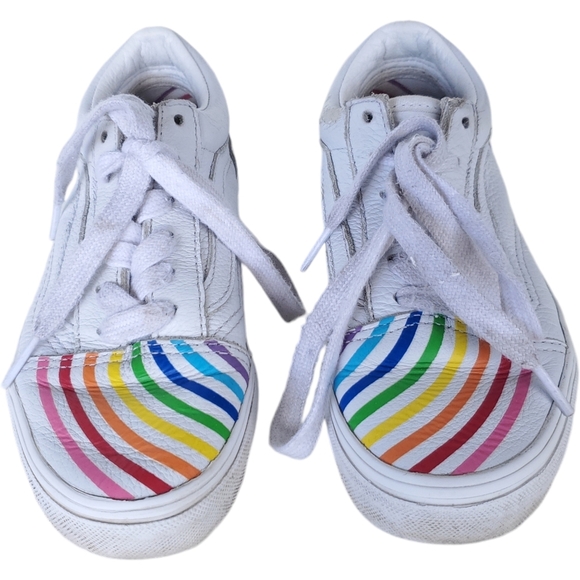 Vans x Flour Shop White Leather Rainbow Sneakers Lace Up Size 1 Style 721728 - Picture 2 of 9